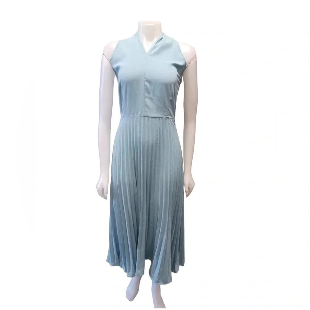 Blue Pleated Sleeveless Maxi Dress  Size Small